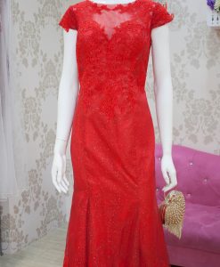 媽媽禮服,台北媽媽禮服,亮紅色,蕾絲晚禮服,