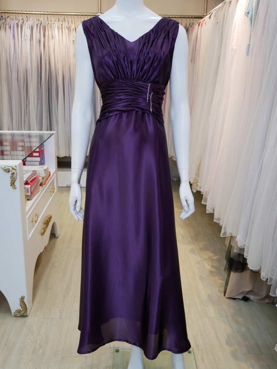 台北媽媽禮服,紫色,V領,A-line,長禮服,披肩