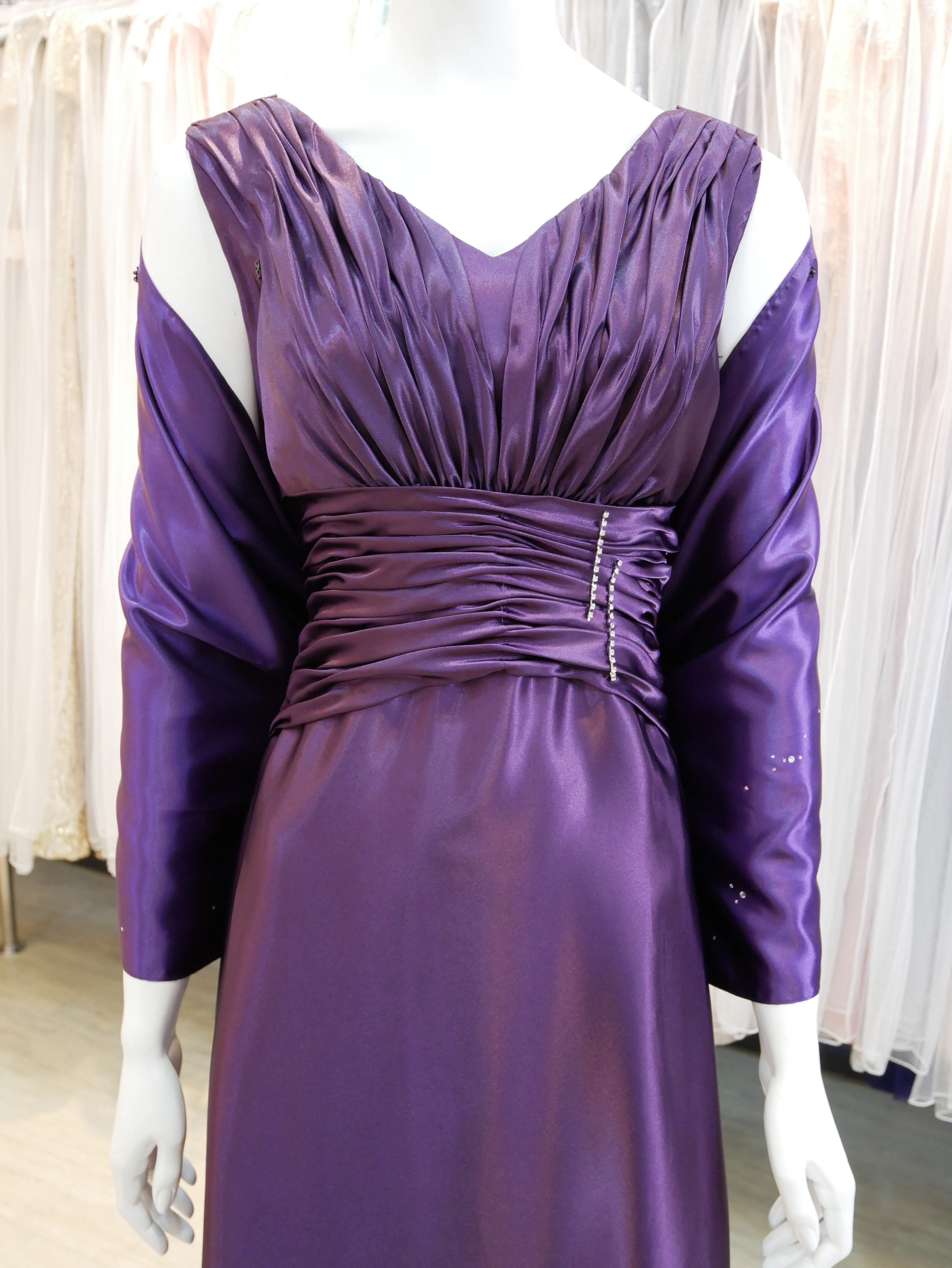 (台北媽媽禮服)MS06紫色緞面V領A-line長禮服