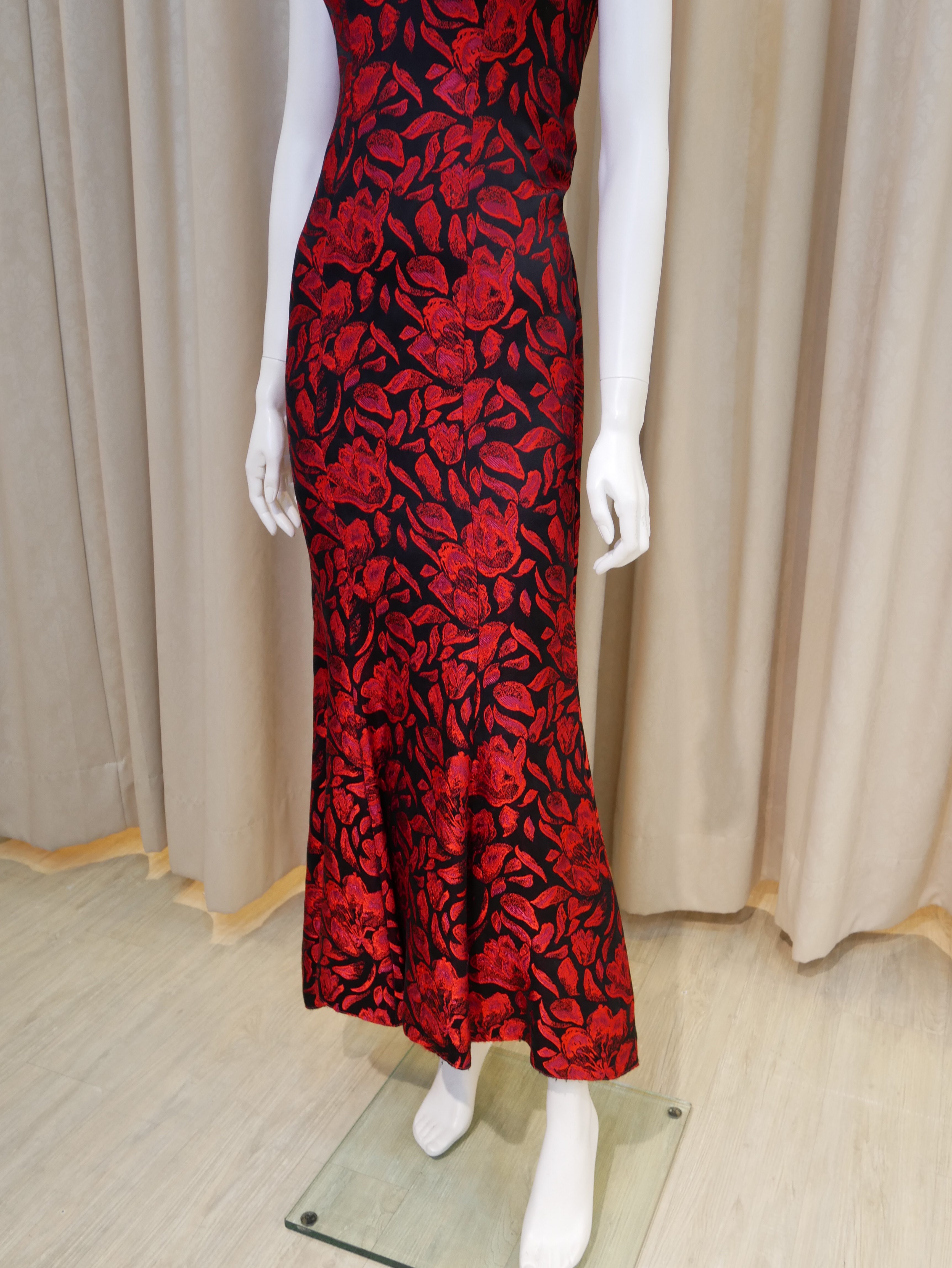 黑色,紅色,魚尾裙,無袖,長旗袍