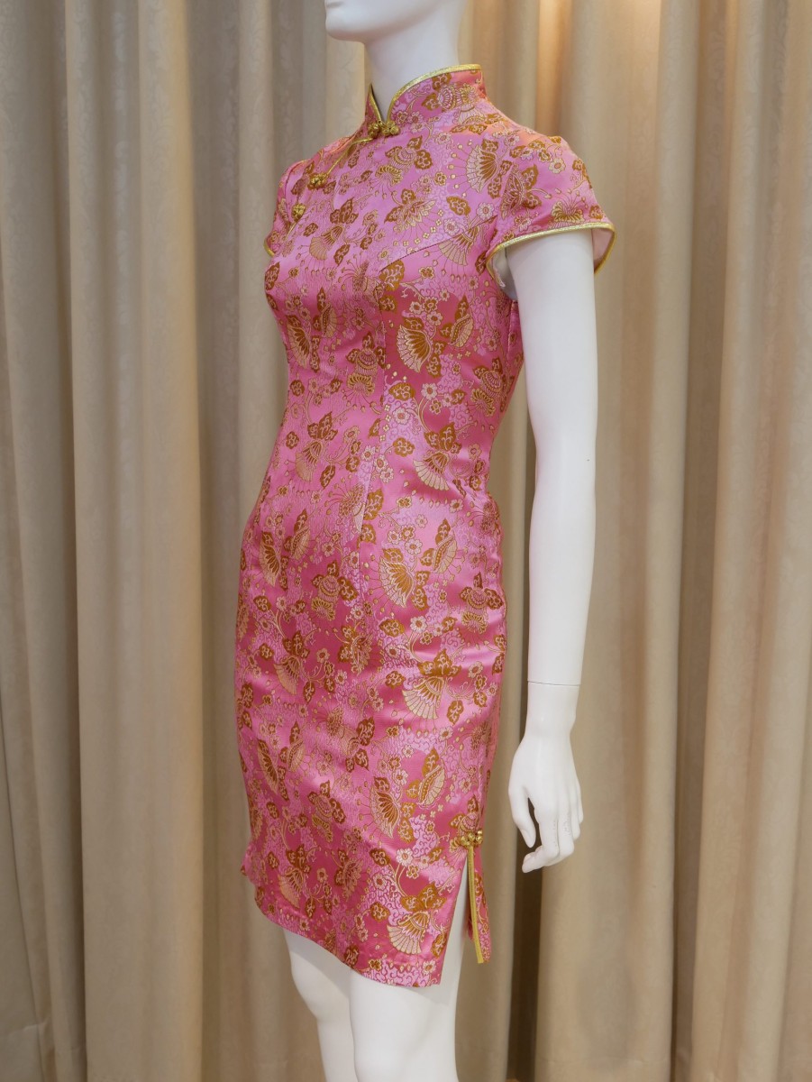 粉紅色,金色,短袖,短旗袍